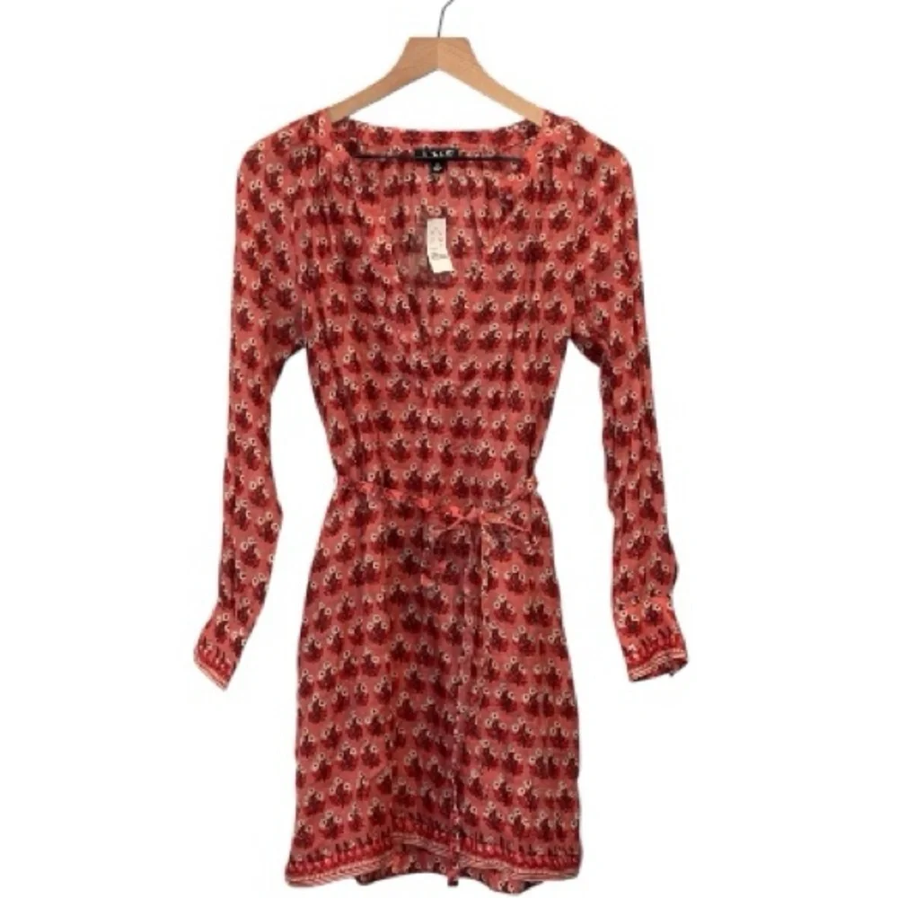 NWT J. Crew Red/Pink Floral Cabana Mini Dress, Long Sleeve, 100% Ramie, XS